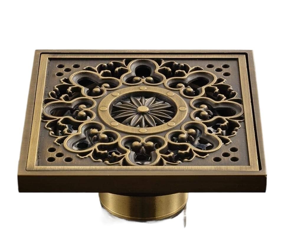 Siphon de Sol, Filtre à Grille en cuivre sculpté Antique for Salle de Bains, déodorant, Machine Laver, Source vidange Sol Double Usage, Unique