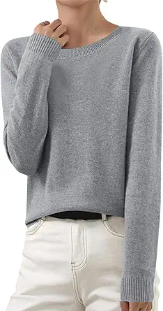 OIOLOYJM Fall Cashmere Sweaters for Women 2025 Crewneck Long Sleeve Tops Knitted Pullovers Lightweight Merino Wool Sweater