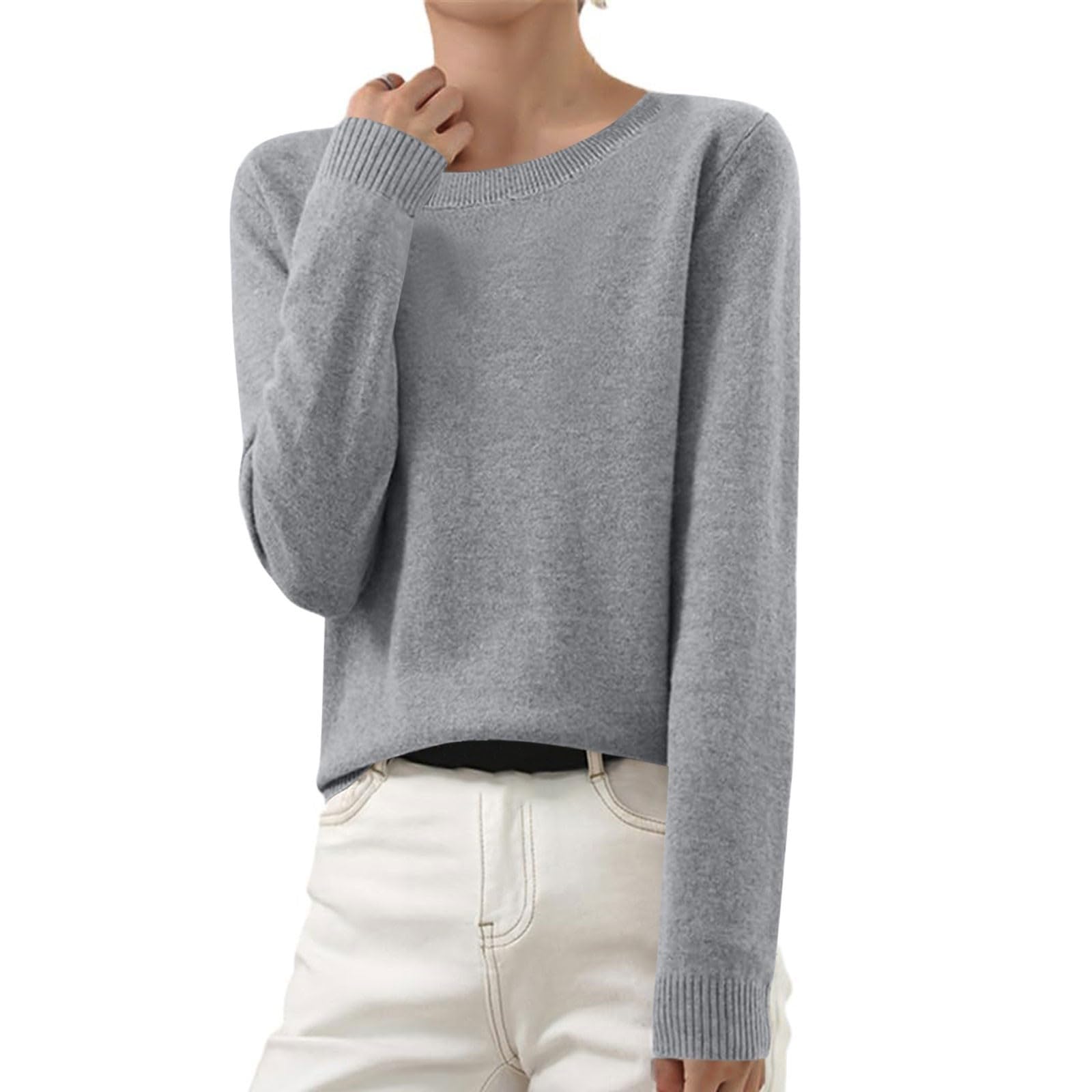 KIKX0DE Cashmere Sweaters for Women Crewneck Knitted Warm Pullover Long Sleeve Elegant Soft Pullover Sweater
