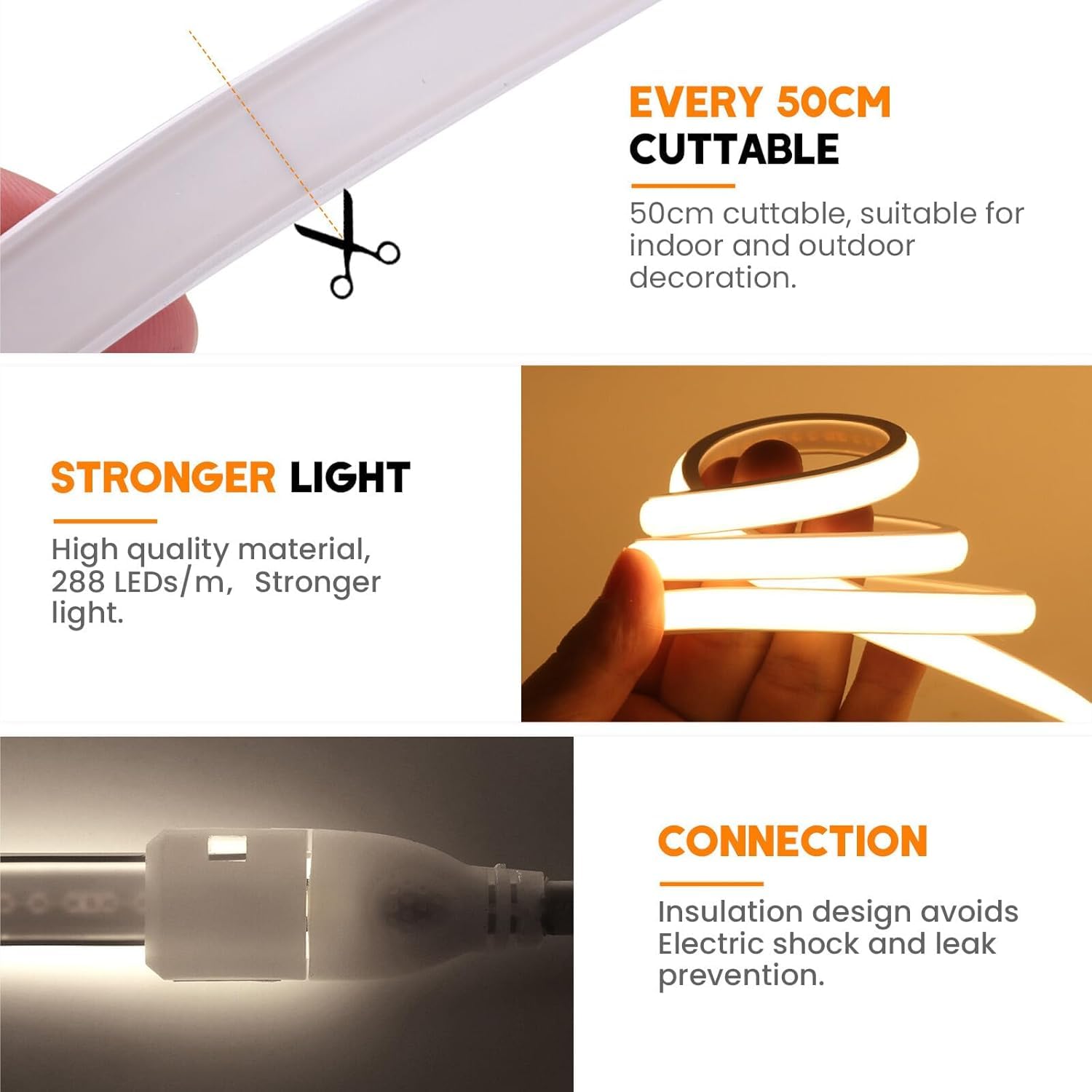 Dimmbare LED-Lichtleiste, 16 m, wasserdicht, flexibel, Lichtschlauch mit Dimmer, für Haus und Außendekoration