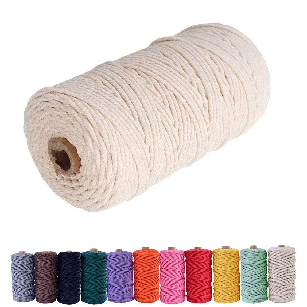 Bytron Macrame Cord 3mm Cotton Cord DIY Natural Yarn Cotton Macrame Rope Cotton Yarn Twine String Cord for DIY Wall Plant Hanger Craft and Making Dream Catcher 328feet (Beige)