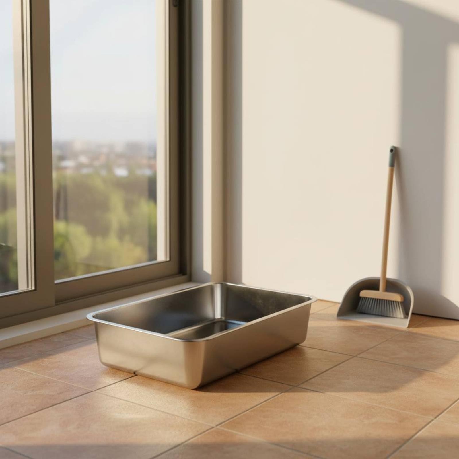 Contenitore Industriale Cassetta Igienica per Gatti Grande in Acciaio Inossidabile con Bordi Rialzati Superficie Liscia Facile da Pulire Adatta a, Grande 60x40x15cm, Acciaio Inossidabile 201