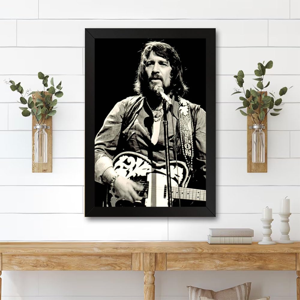 GADGETS WRAP Printed Photo Frame Matte Painting for Home Office Studio Living Room Decoration (11x14inch Black Framed) - Waylon Jennings In Concert, C. 1976