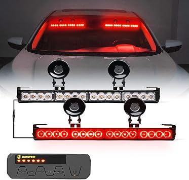 Xprite Red LED مرشد حركة الطوارئ ستروب شريط الضوء المزدوج مع صندوق التحكم ، كأس شفط سطح الزجاج الأمامي ، أشرطة الضوء الوامضة ، لشاحنات سيارات الإطفاء POV التطوعية
