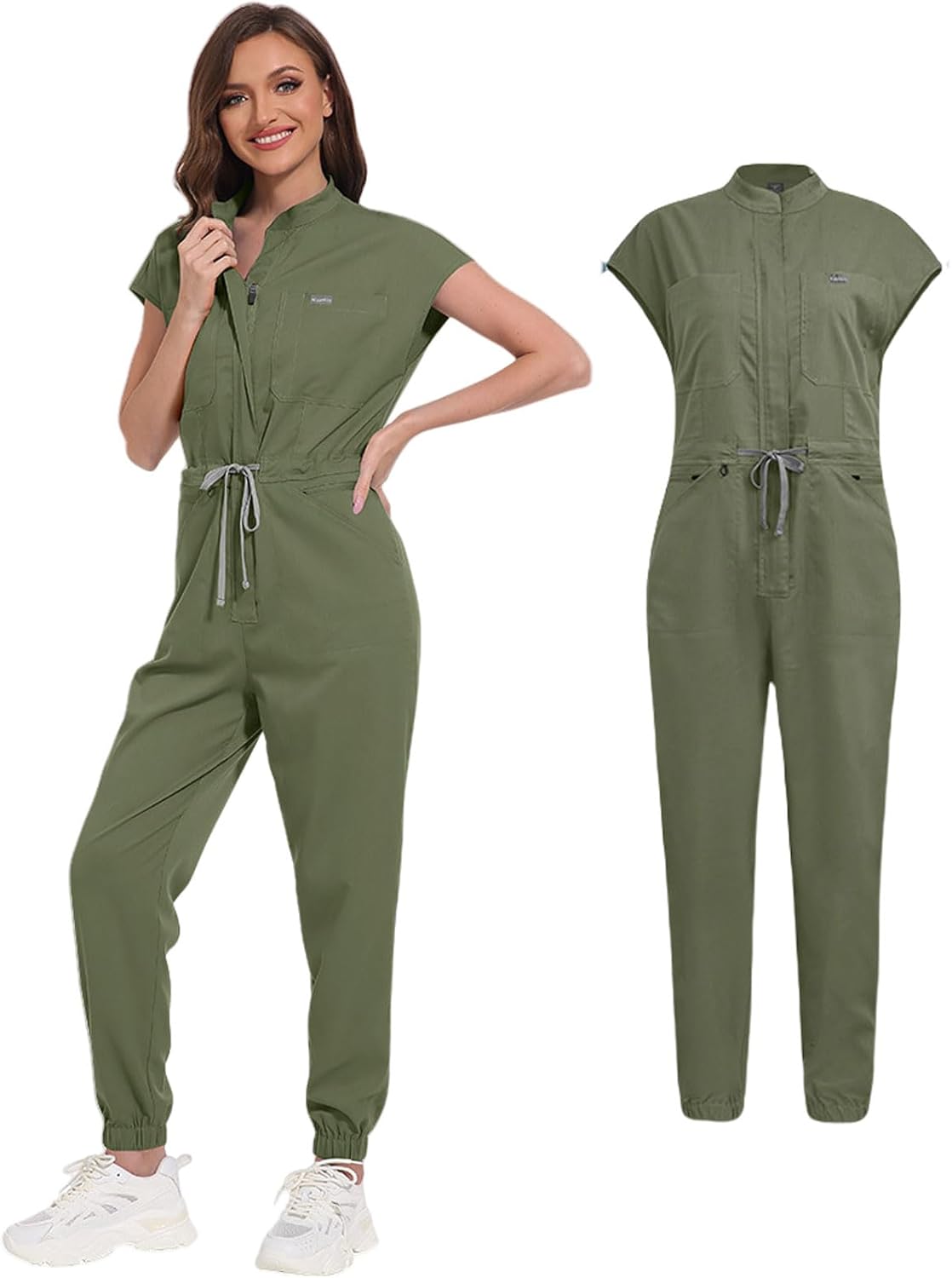 Women's Scrubs Jumpsuit - Soft Stretch Medical Scrub Set with Pockets, Comfortable Nurse & Doctor Workwear