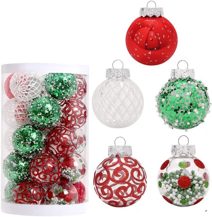 25 Piezas de Joyería de Bolas de Navidad,Juego de Joyas de Bolas de Navidad de 6 cm,Juego de Bolas de Navidad pintadas,Juego de Bolas de Joyas de Navidad (Rojo Verde y Blanco)