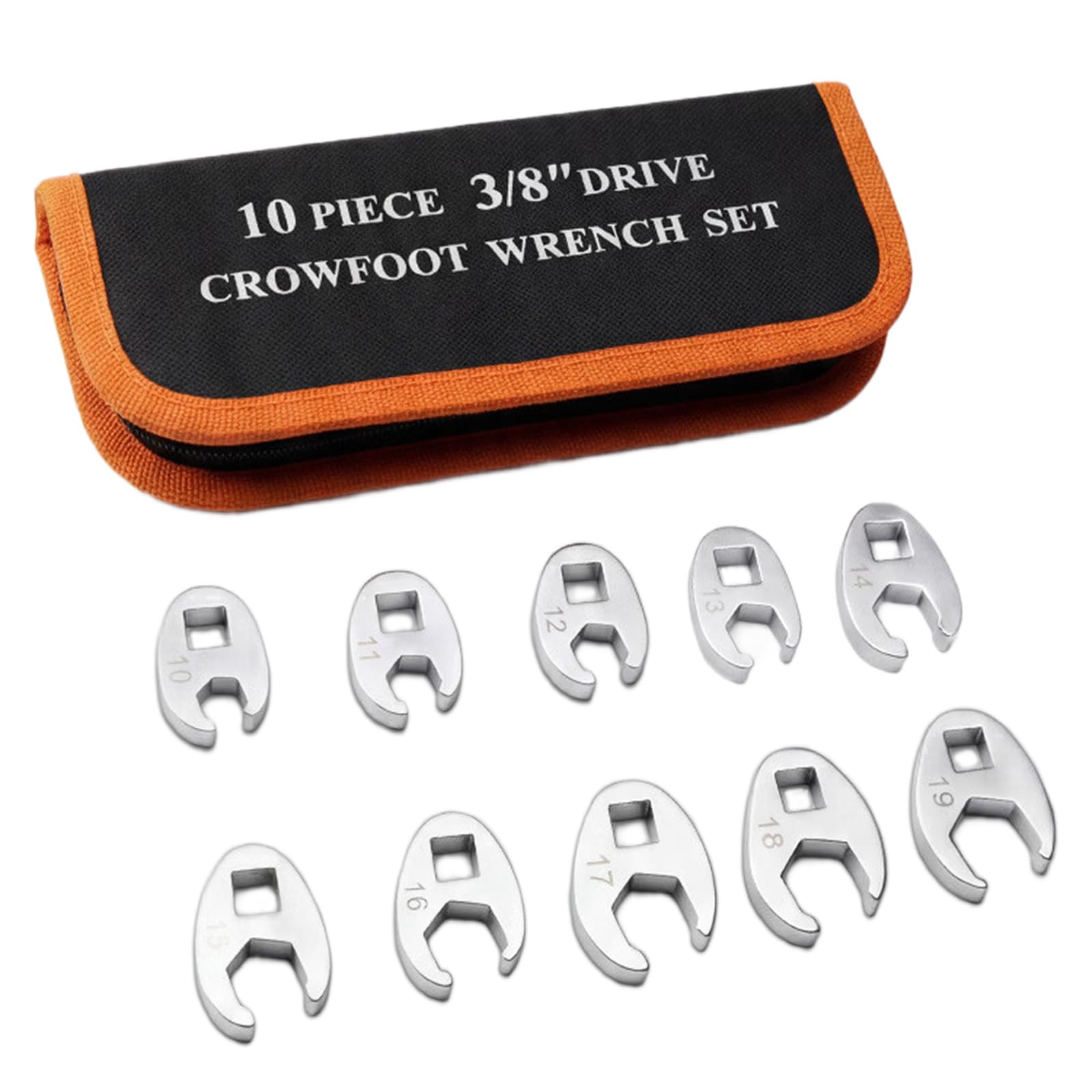 Zepfjhe 10Pcs Professional Steel Crowfoot Wrench Set From 10Mm To 19Mm Includes Carry Pouches For Easy Transport Open End Spanner Wrench