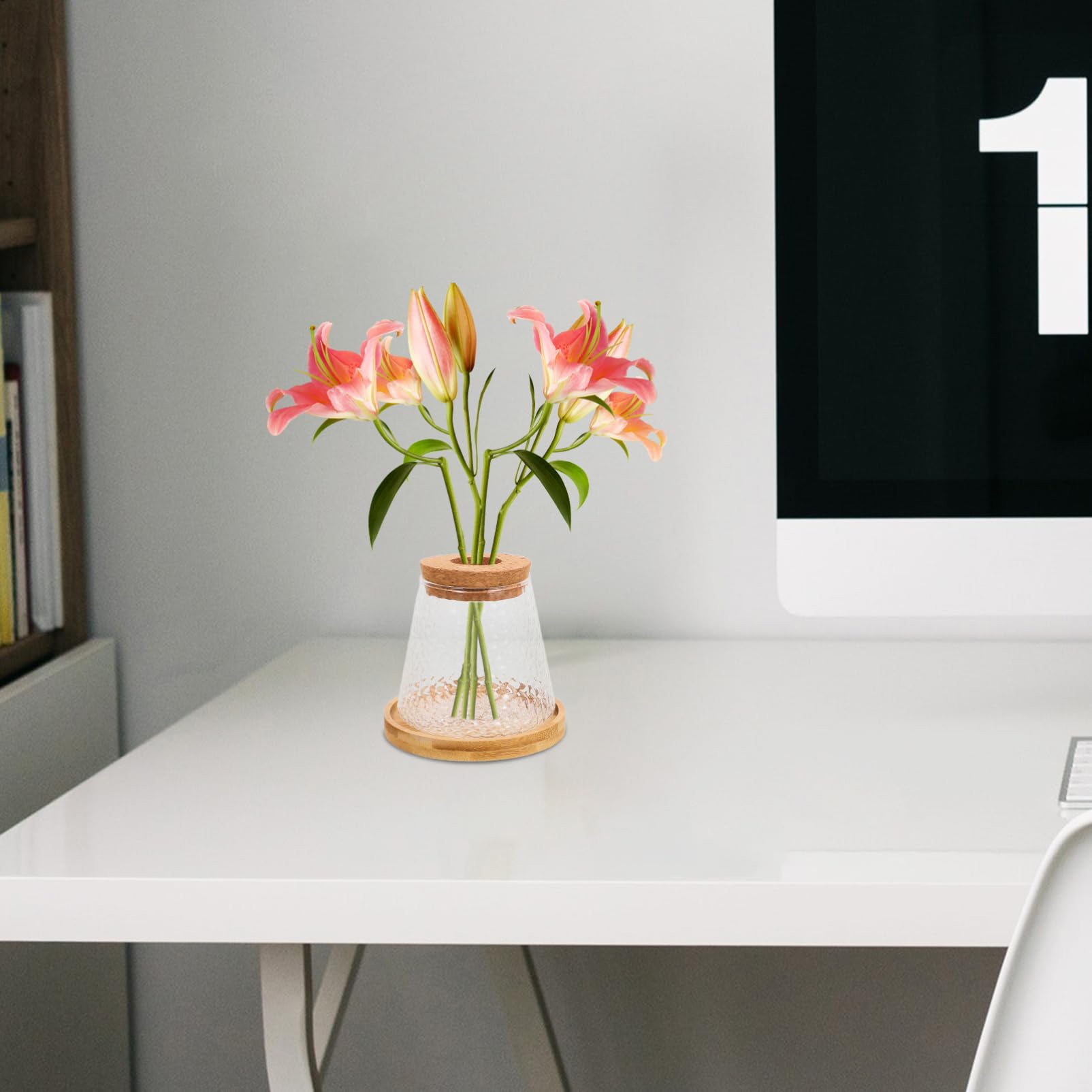 Mikikit 3ensembles Vases De Propagation Verre avec Plateau De Bouteilles Hydroponiques pour Plantes Intérieur Décoration De Bureau avec Liège Et Textures Variées