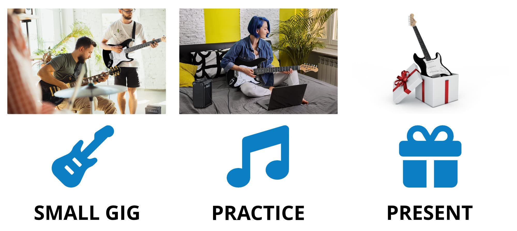 Pack Guitare électrique Débutant McGrey Rockit ST | 8 Pièces (guitare, Ampli, Housse, Accordeur, Accessoires) | Noir