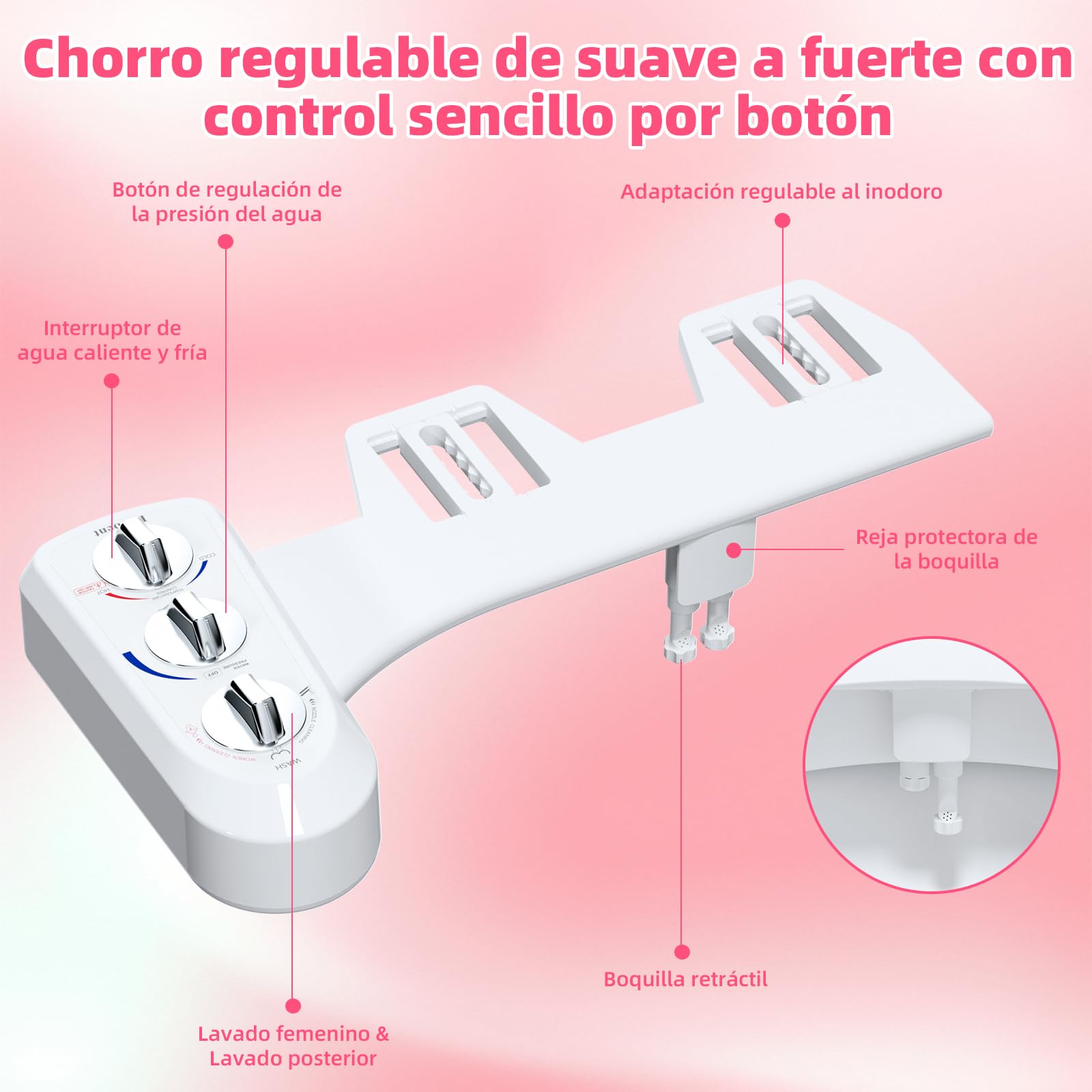 Hibbent Bidés, Ducha-bidé de WC para la higiene íntima Boquilla de autolimpieza - Accesorio mecánico no eléctrico pulverizador de agua Caliente y fría(Conector 1/2’’)