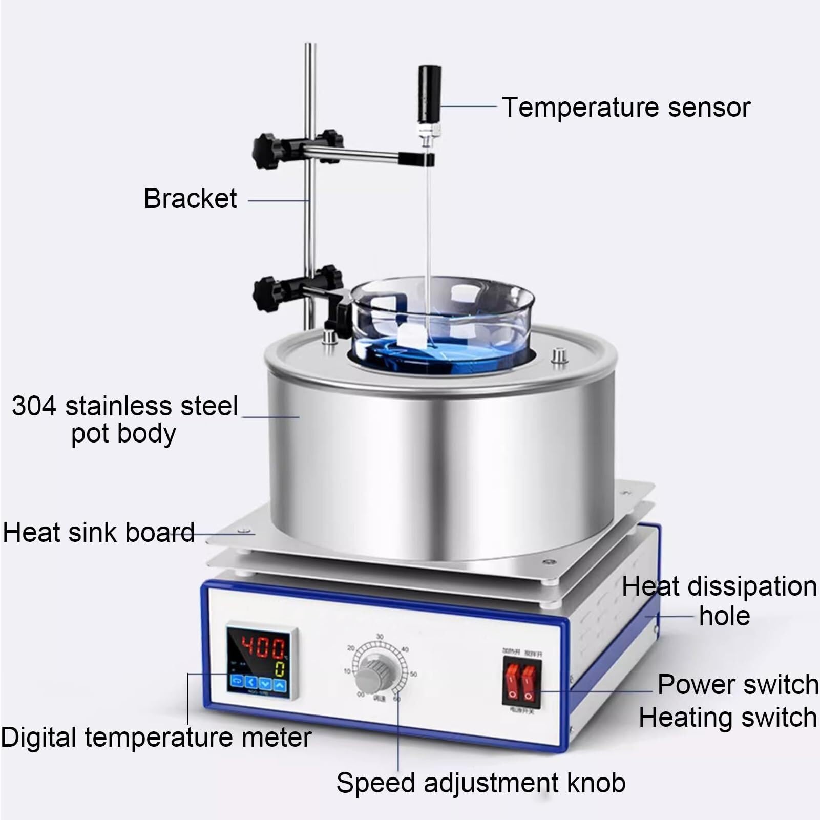 Magnetischer Mischbatterie mit Temperaturregelung, Digitalanzeige für Wasserbad und Ölbad, magnetische Heizung (Deepening)