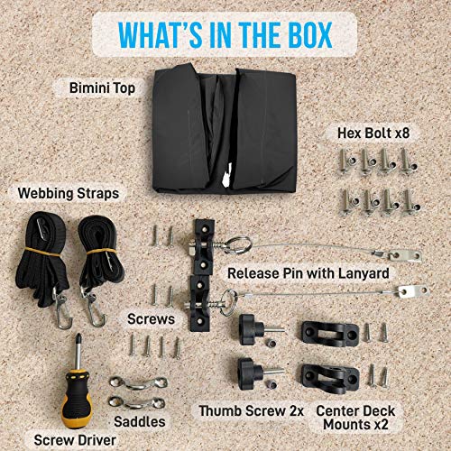 Waterproof Boat Bimini Top Cover - 61-66"W 3 Bow Bimini Top Canvas Sun Shade Boat Canopy -1" Double Wall Aluminum Frame Tube, 2 Straps 2 Rear Support Poles, Storage Boot -Serenelife Slbt3Bk661 (Black) #TOP7