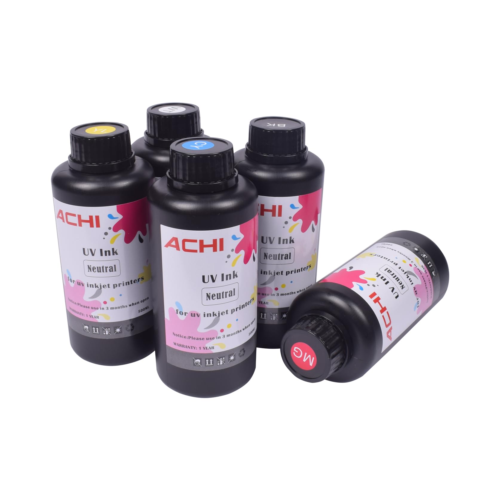 Tinta UV LED de 5 x 500 ml para cabezal de impresión R1390 L800 A3 impresora UV impresora UV A4 tinta de impresión en sombrero de camiseta de plástico (5 x 500 ml, CMYKW) tinta UV