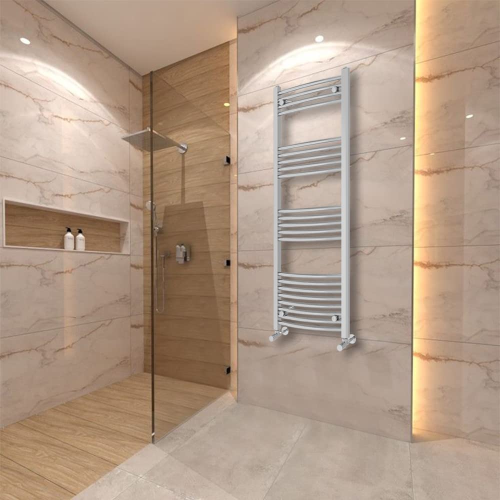 Warmehaus Curved Heated Towel Rail Radiator Ladder Chrome 1400x500mm Central Heating Radiators for Bathroom Kitchen