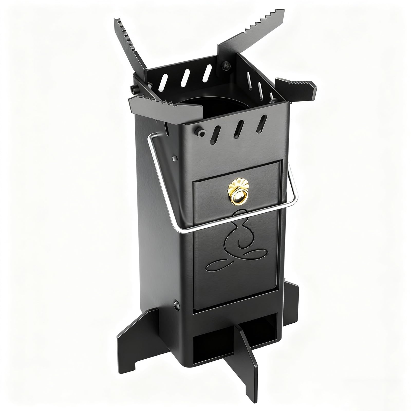 Stufa a Legna Piccola Portatile Struttura in Acciaio Al Manganese Mini Stufa a Legna da Campeggio con Maniglia Adatto per Campeggio e Barbecue(B)