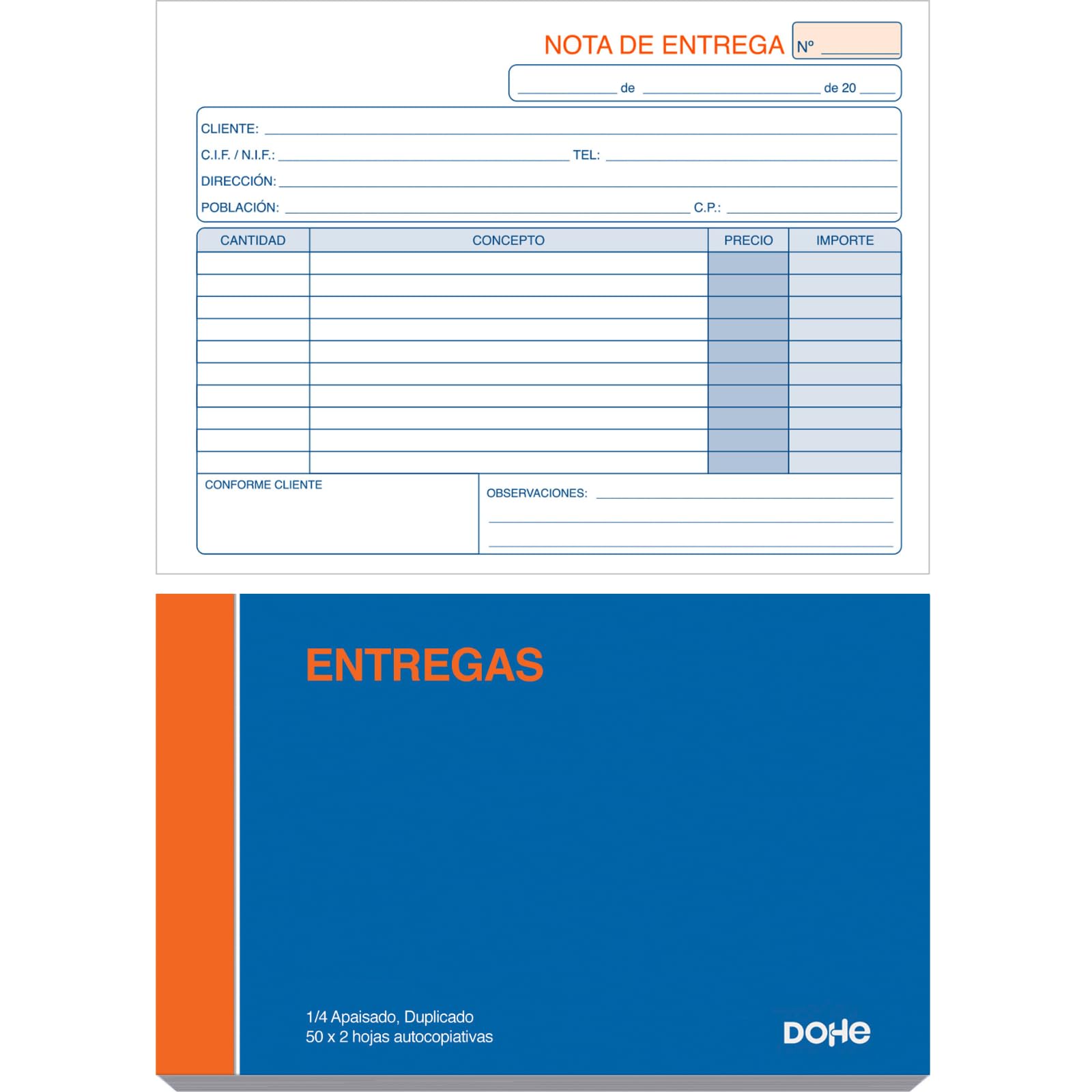 Dohe - Talonarios Notas de Entrega (10 uds.) - 50 Hojas Duplicadas (50 Hojas con 1 Copia), Tamaño A5 Apaisado 21x14,5 cm, Blocs en Español para Envíos de Mercancías, Material de Oficina