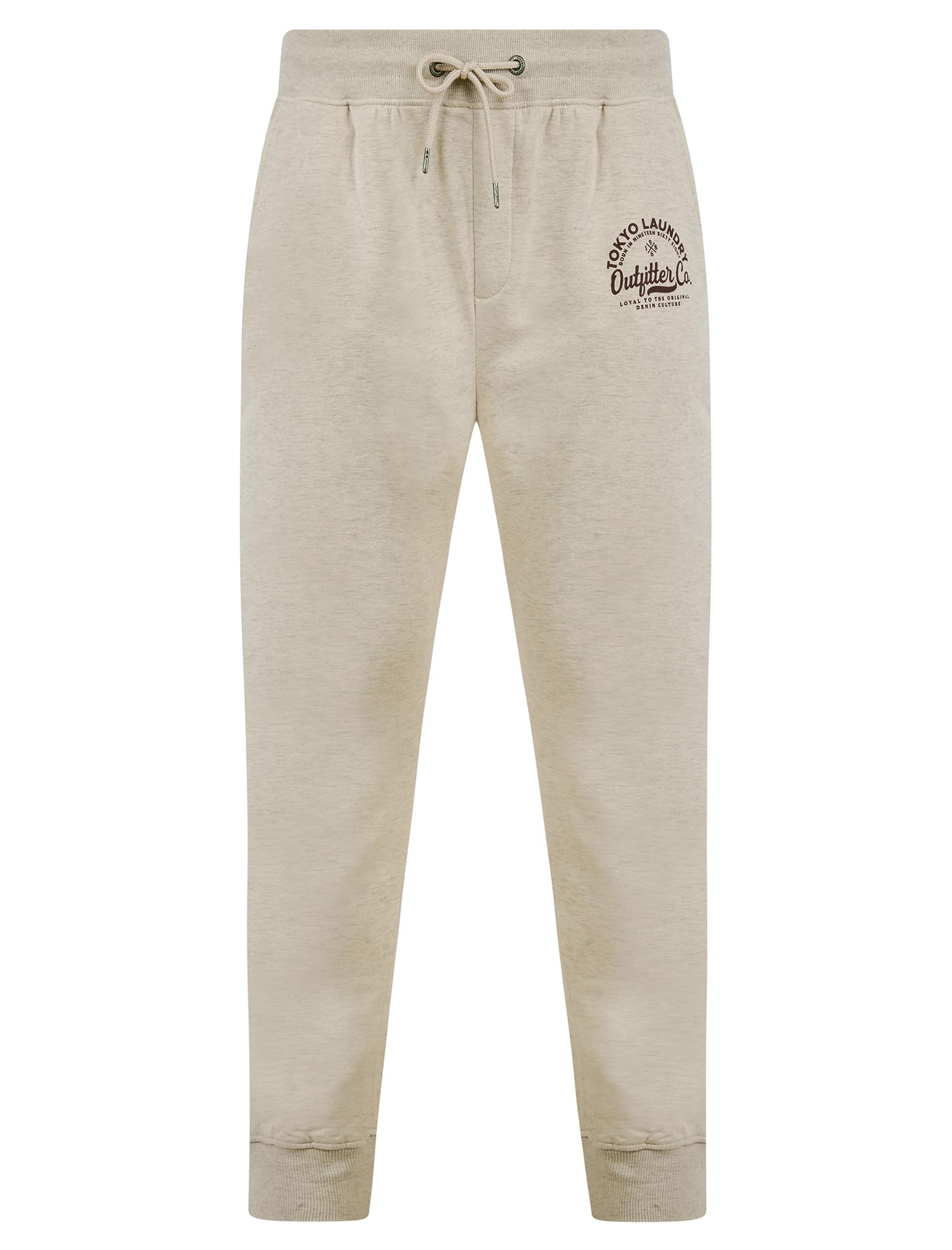 Tokyo Laundry Men's Oatmeal Marl 'Coppice' Brushback Fleece Cuffed Joggers