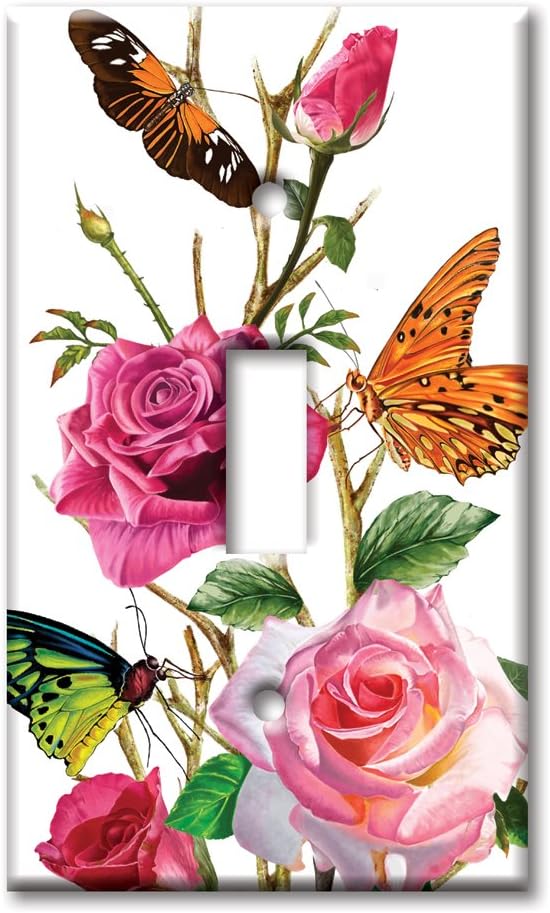 Art Plates Brand Single Toggle Switch/Wall Plate - Butterflies on Roses