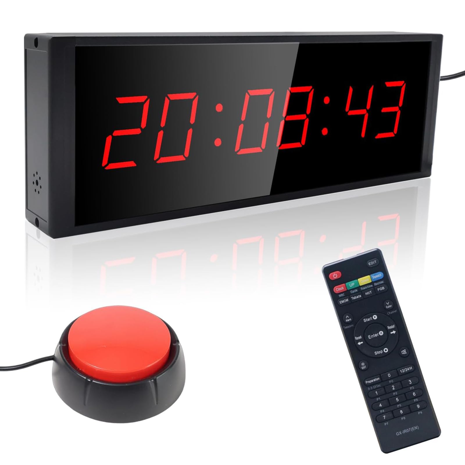 Gym Timer Clock with Start/Stop Button,12/24H Digital Wall Clock with Remote Control, Countup, Countdown, Stopwatch, Workout Timer for Home Gym Garage