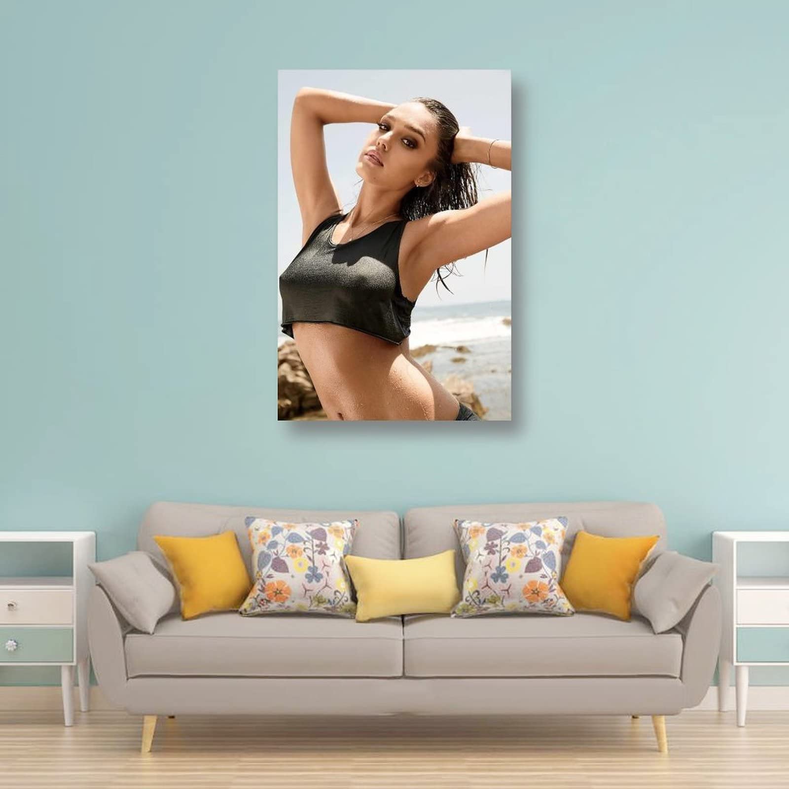 Affiche / Toile Jessica Alba Plage - Art Mural Toile Celebrity, Bleu