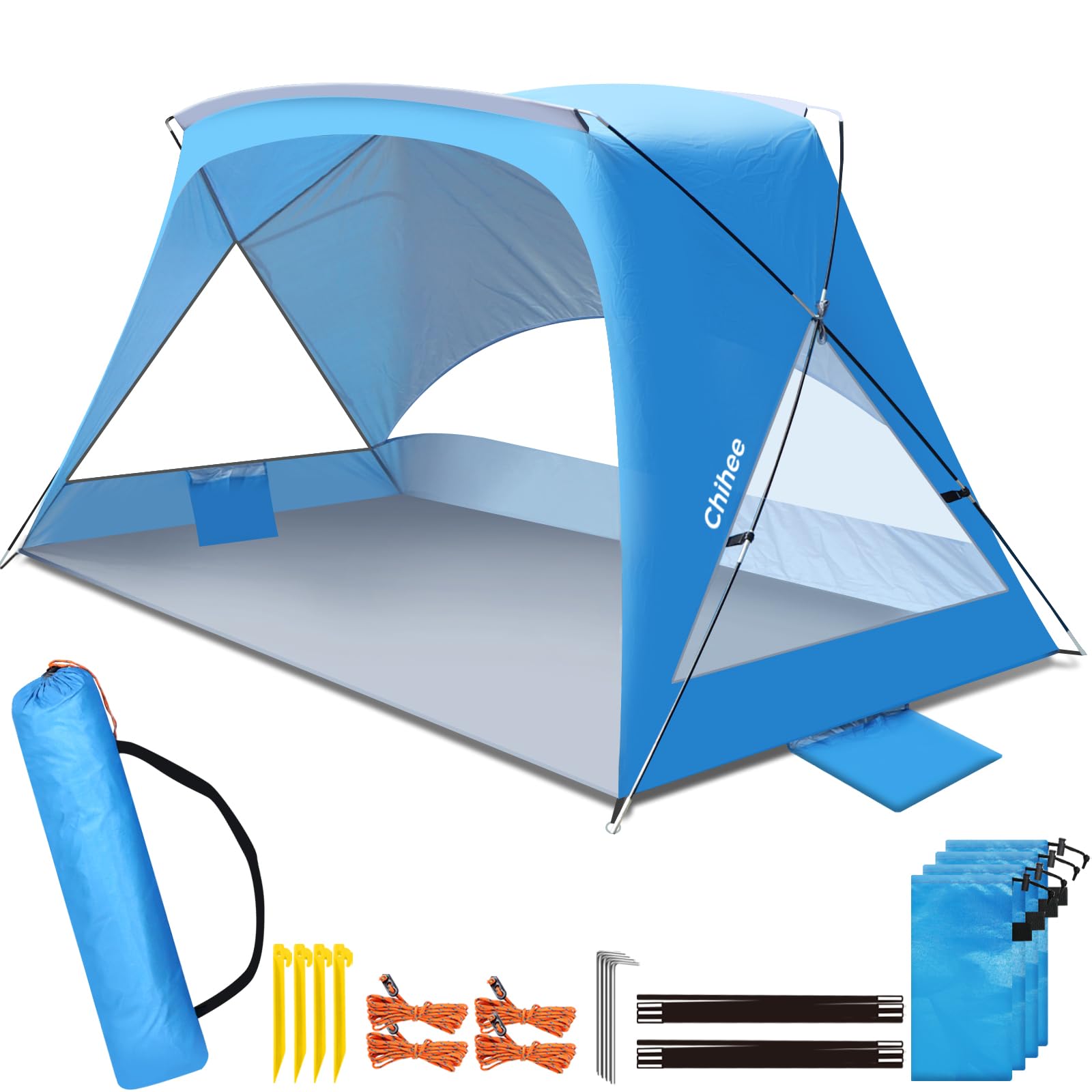 Chihee Tente de Plage Abris solaires de Camping Tissu Plat Anti-UV Maille Respirante avec Sacs de Sable supplémentaires Design Minimaliste Portable Installation Facile Cabine extérieure Pare-Soleil