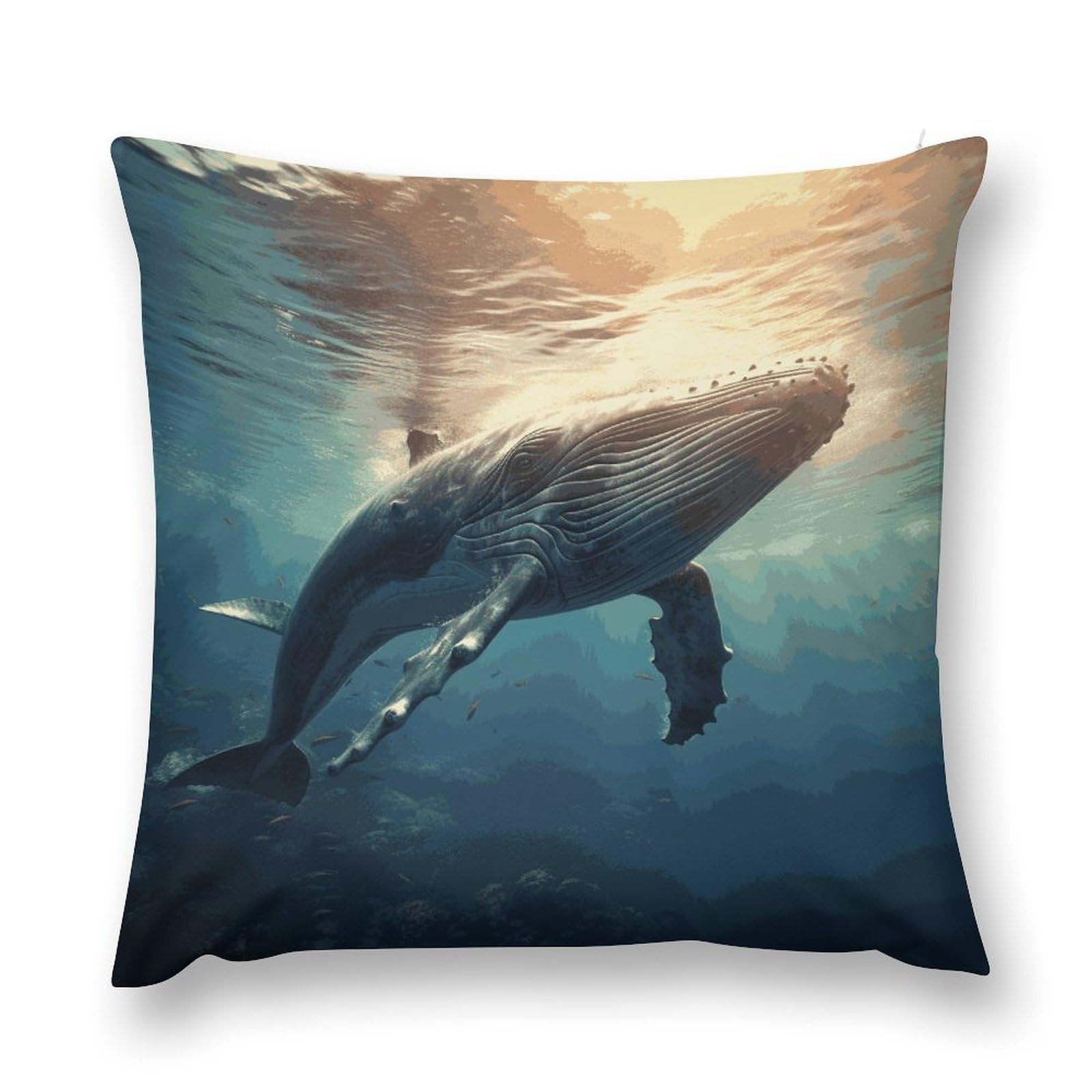 MUSM Whale Above Sea Water Throw Pillow Cover 20 "x20 Wrinkle&Fade Resistant Cozy Soft Plush Pillow Case Protector Double-Sided Personalized Pillowcase Pillow Shams Cushion Cover for Home