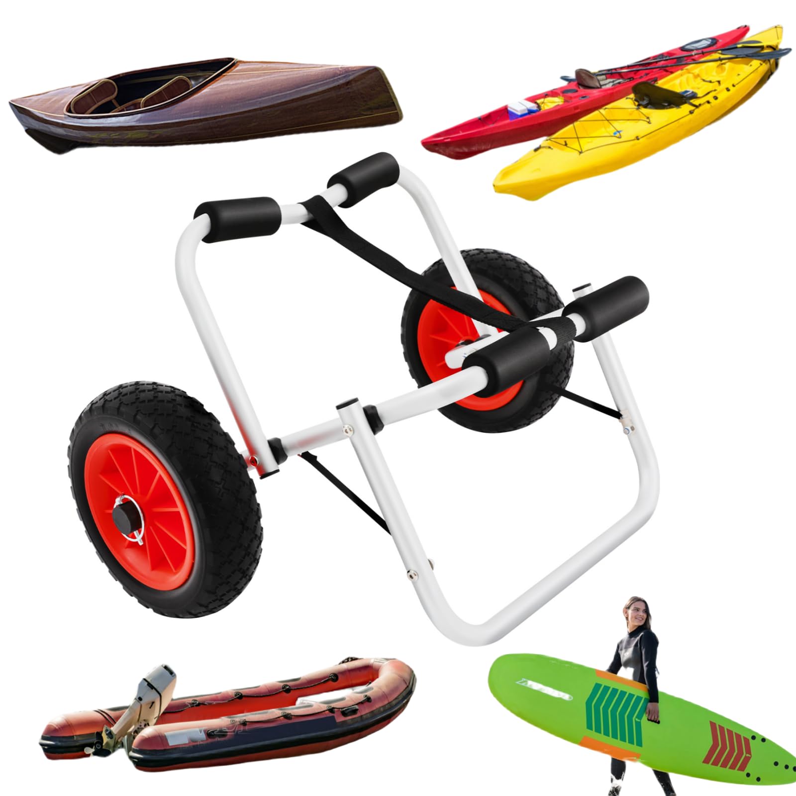 Carrito plegable para kayak de hasta 80 kg, ruedas de 10 pulgadas