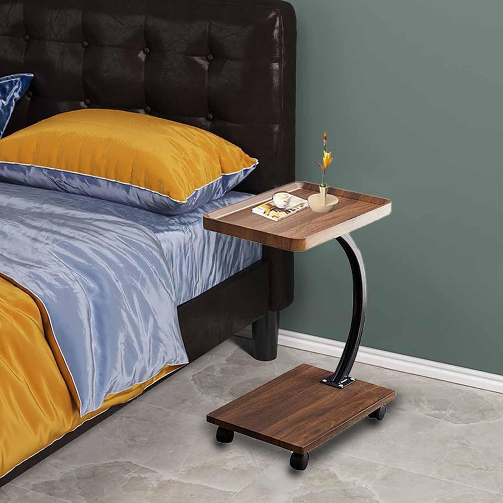 Mesita Auxiliar en Forma de C con Ruedas, Mesa Auxiliar Moderna para sofá y Cama, mesitas auxiliares pequeñas Que se Deslizan Debajo del sofá, sofá de Madera, Espacio para café
