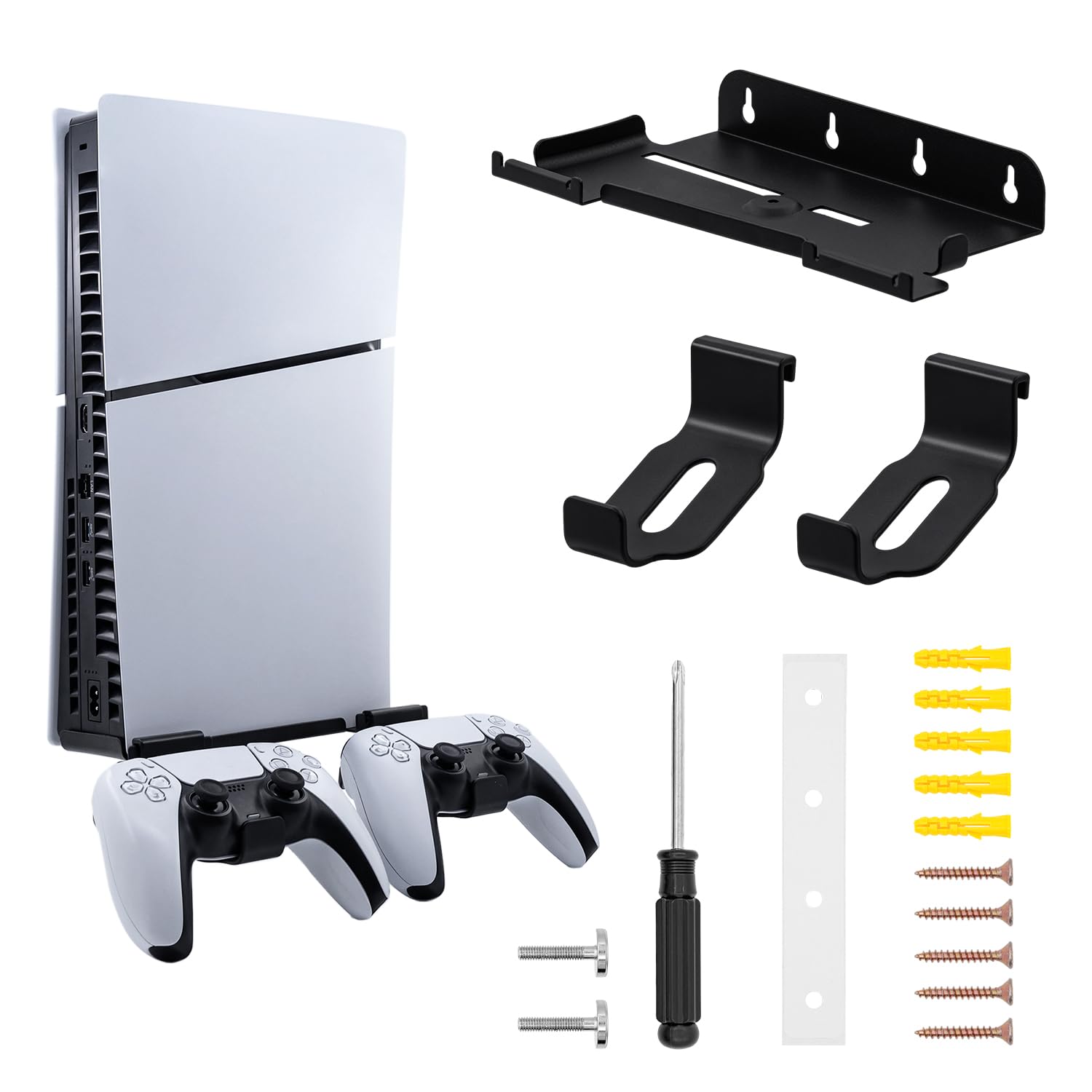 Mcbazel Soporte de Pared para PS5 Slim con 2 Ganchos para Controlador de PS5, Material de Acero metálico, Accesorio Duradero para PlayStation 5 Slim Disc/Digital Edition (no para PS5/PS5 Pro)