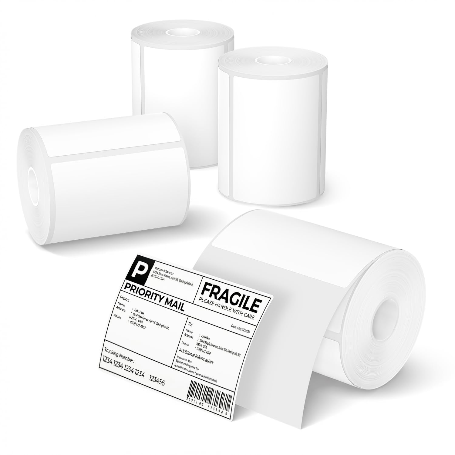 MUNBYN 4x3 Thermal Labels, 2000 Sheets/4 Roll，White