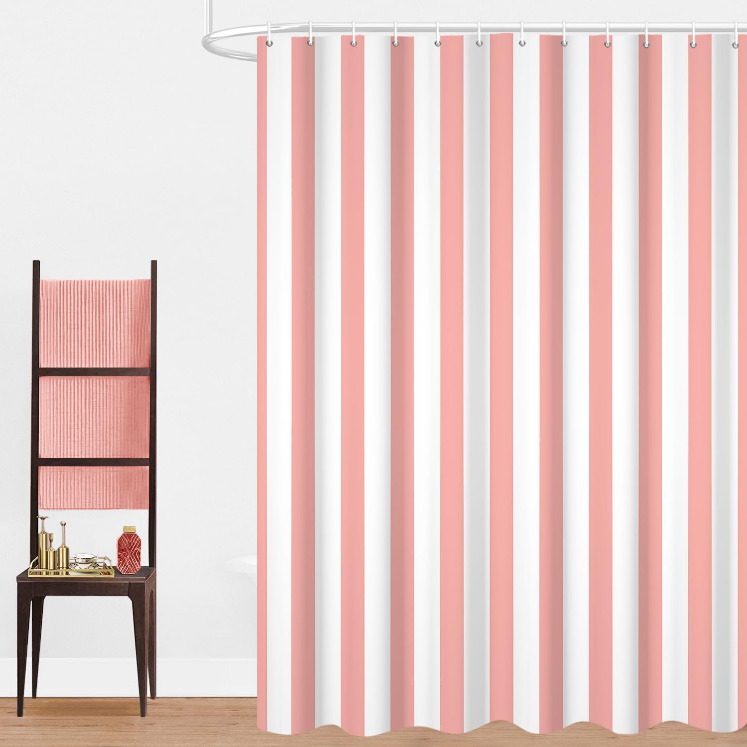 GCIREC Shower Curtain, 120x200cm, Coral Modern Minimalism Vertical Stripes Waterproof Fabric Machine Washable Bathroom Curtain with Hooks