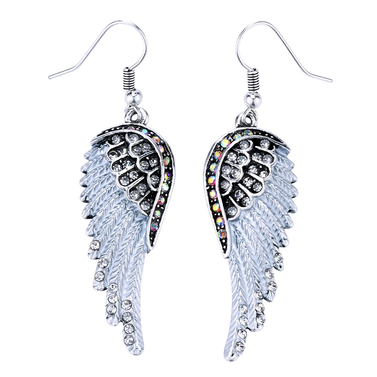 Szxc Women's Crystal Guardian Angel Wings Hypoallergenic Dangle Earrings Biker Jewelry - 2 1/4 inch