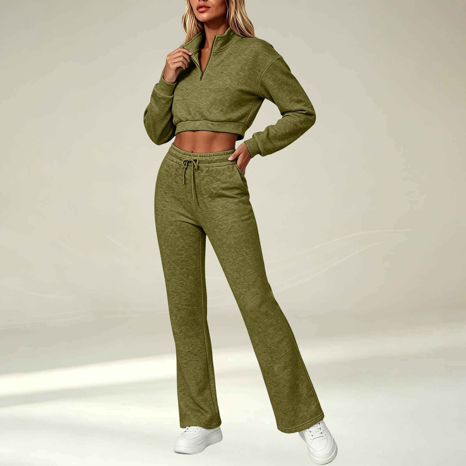 Ensemble de jogging pour femme - Baggy - Survêtement de sport pour femme | Sweat à capuche court Y2K avec demi-fermeture éclair, pantalon de jogging deux pièces, pantalon de survêtement décontracté 2