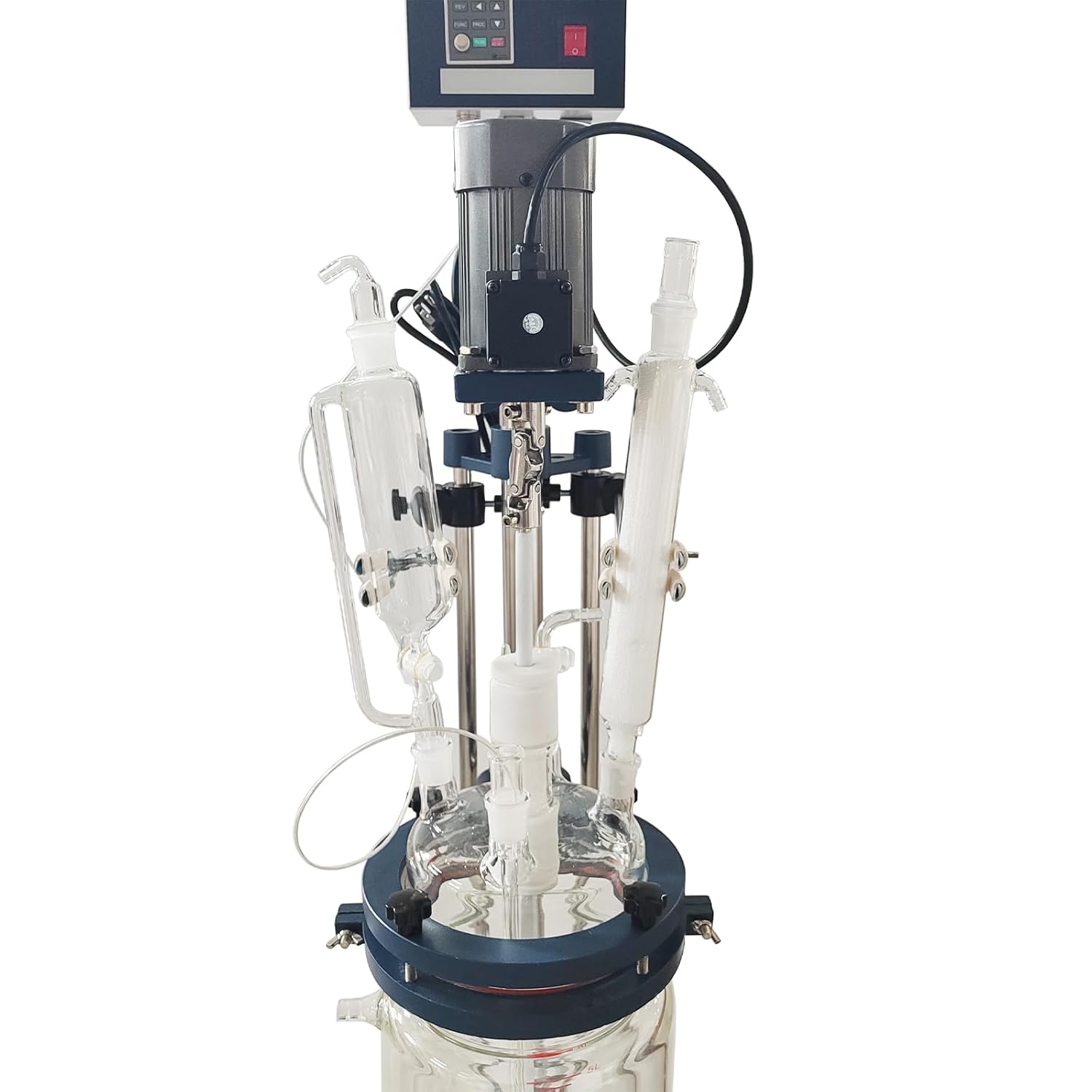 TECHTONGDA Lab Jacketed Reactor 5L Double Layer Glass Reactor Jacketed, 600RPM Speed, Chemical Reaction Vessel Digital Display for Reaction Distillation 220V