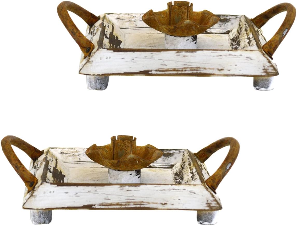 The Wildflower Company Set of 2 Wooden Display Candle Trays