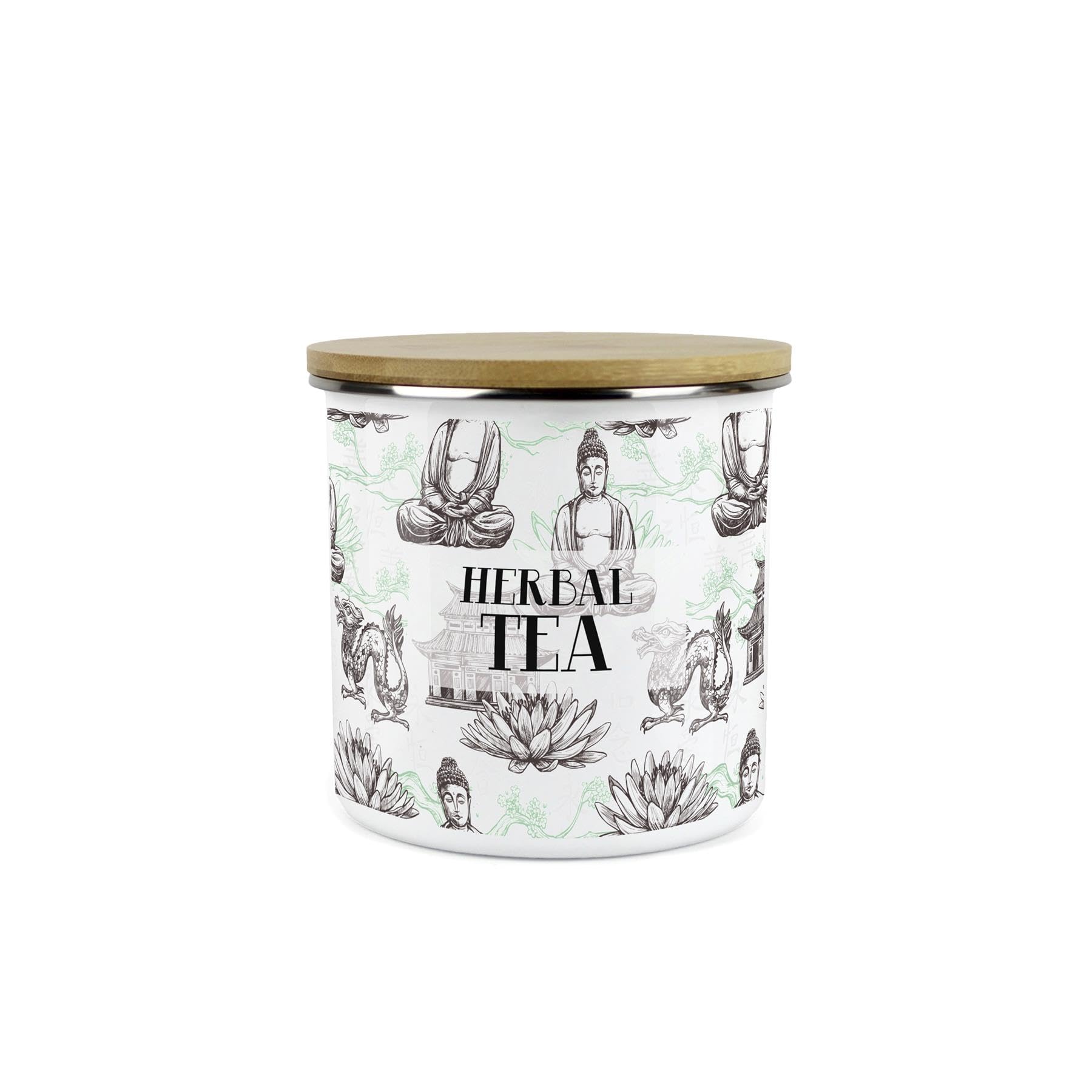 Purely Home Herbal Tea Asian Style Storage Canister - Continental Design Metal Enamel Medium Sized Food Storage Container