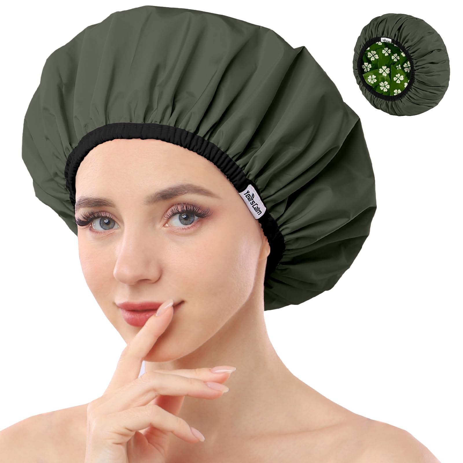 Years Calm Duschhauben für Frauen, wiederverwendbar, wasserdicht, Muster und einfarbig, zweilagiges Design für, schützt das Haar in der Dusche, Spa, Kochen, Reinigen und Reisen（Extra groß，Rosa.）