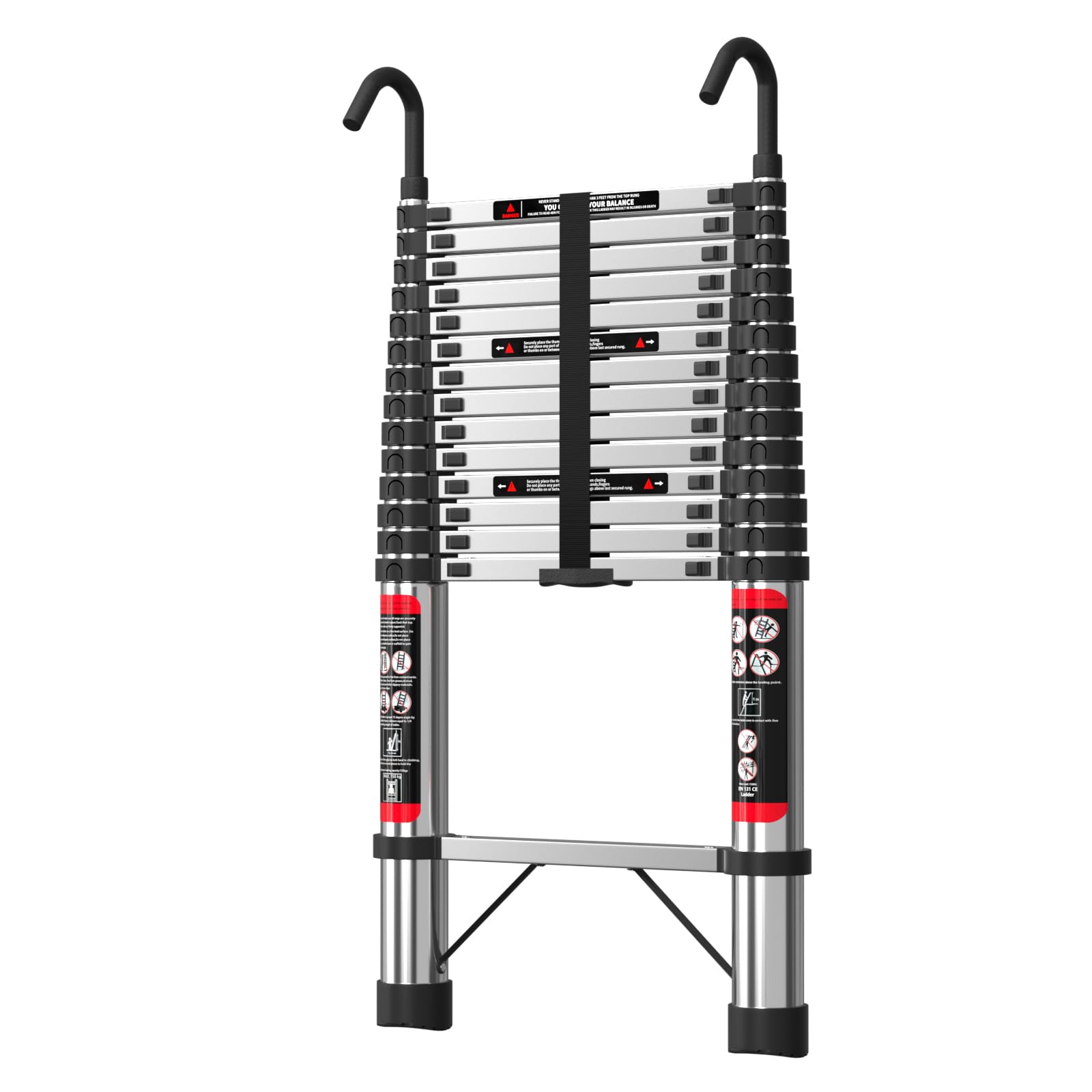 Scala Telescopica In Acciaio Inox 5 Metri - Pieghevole, Con Ganci E 12 Gradini, Portata 150 Kg - Foto 2