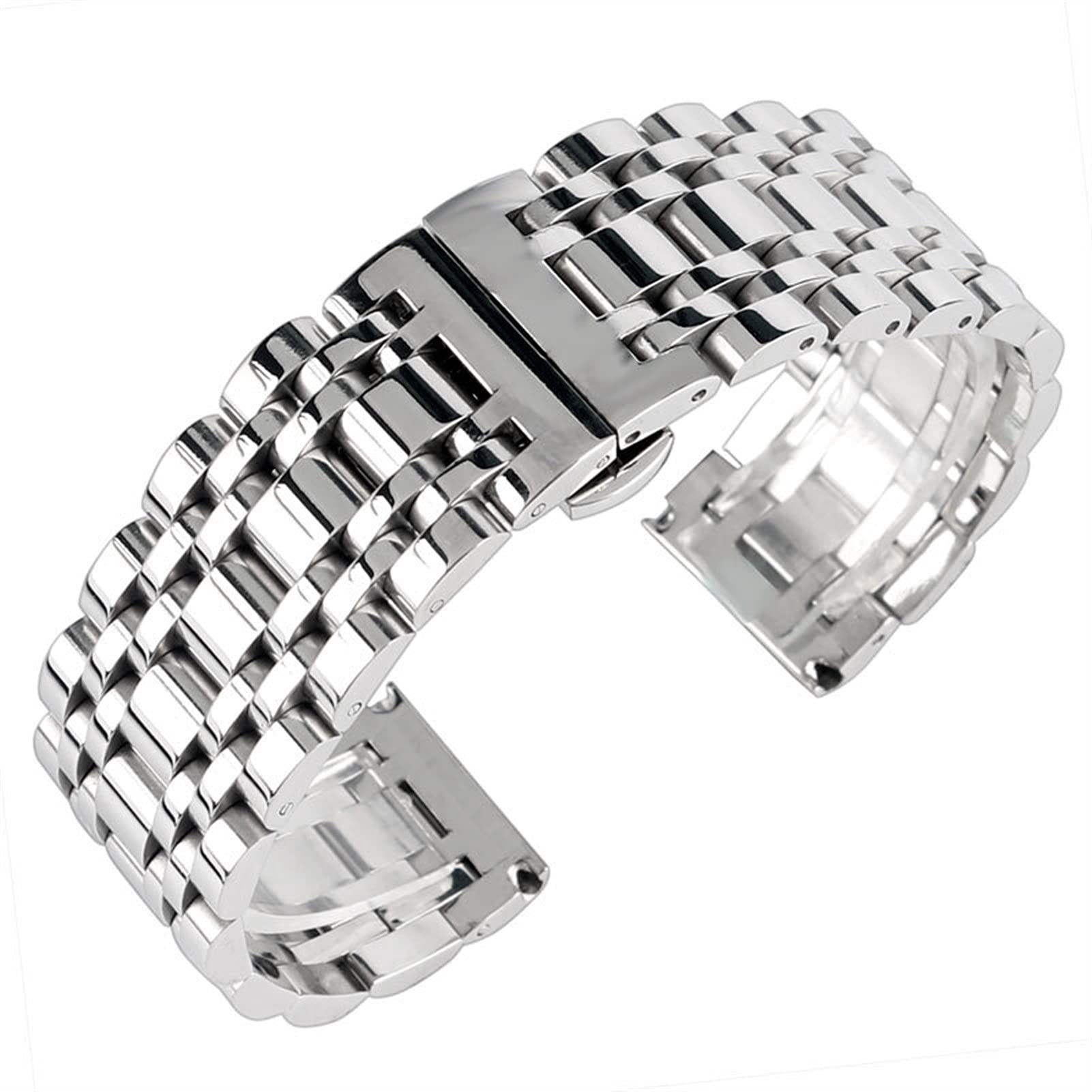 Sangle montre acier inoxydable 22mm bouton dissimulée argenté - 8