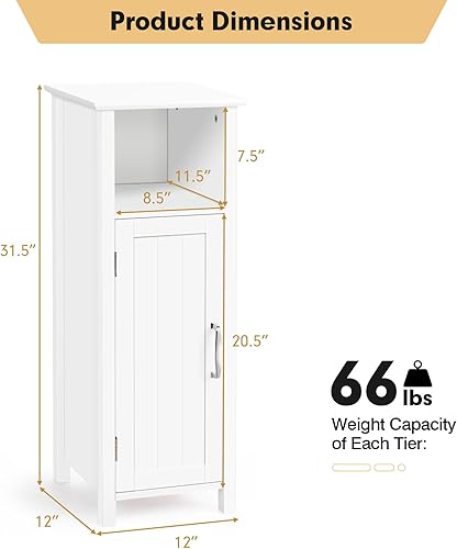 Miniatura 3 de LUARANE Wooden Bathroom Floor Storage Cabinet, Side Storage Organizer Cabinet with 1 Door Open Shelf Adjustable Shelves, Small Free Standing