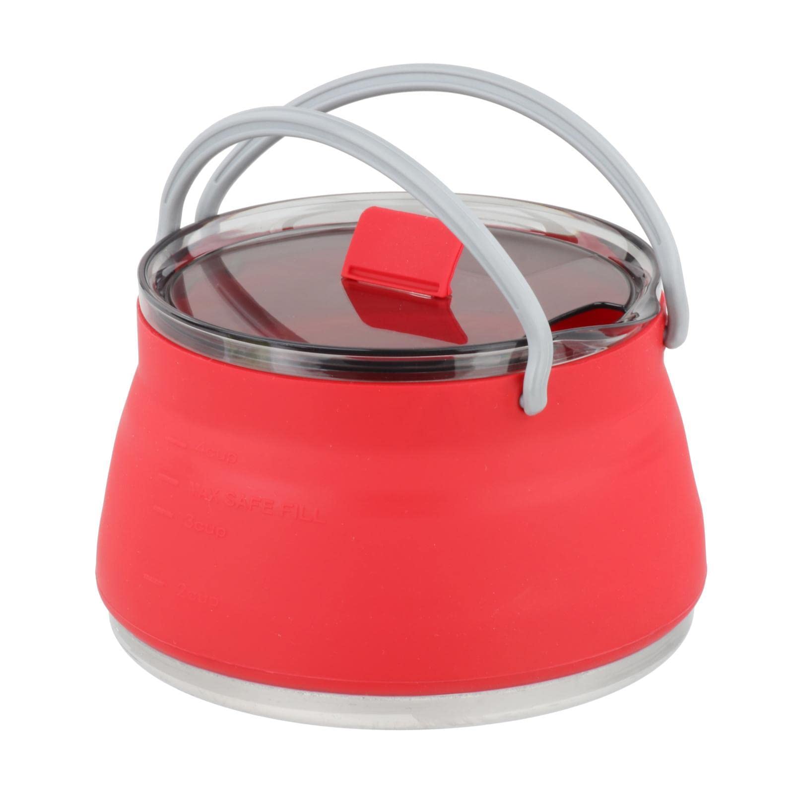 Oshhni Bouilloire Pliable en Silicone sans Odeur Casserole Pliante Pot à Thé Portable Ustensile de Cuisine Rétractable Multifonction Adapté au Camping, Rouge