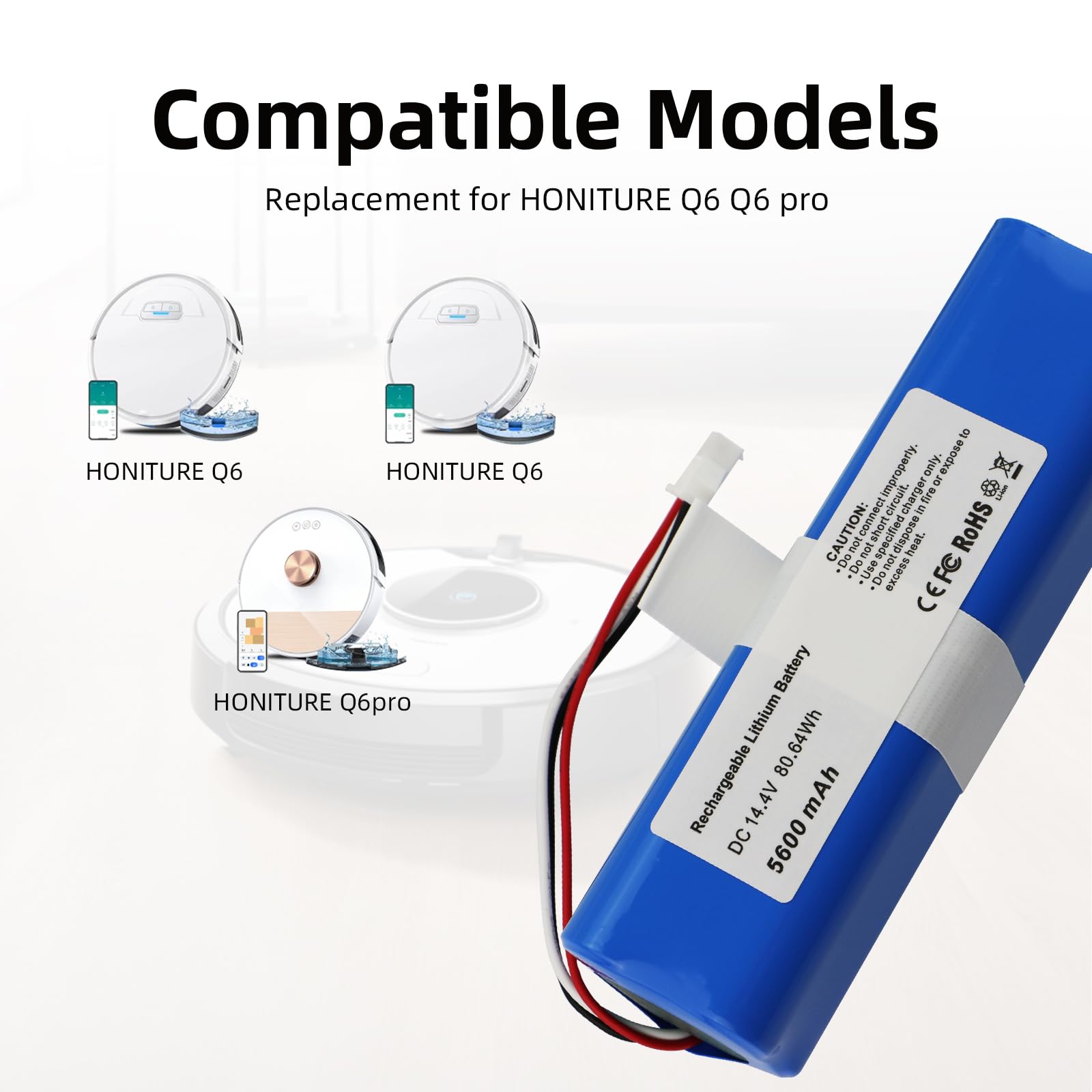 Batteria 5600mAh 14.4V Per Robot Aspirapolvere (Honiture Q6, Airrobo, Ultenic, Coredy, Laresar, Kyvol, Arnagar)