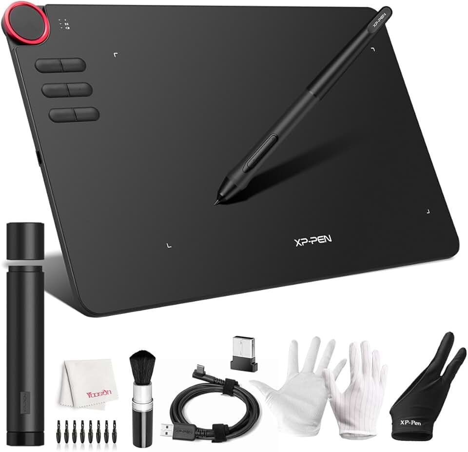 XP-PEN Tablet de desenho Deco 03, caneta stylus sem bateria de nível 8192, sem fio, mostrador de atalho, botões programáveis, funciona com Windows 11/10/8/7, Mac OS, Chromebook