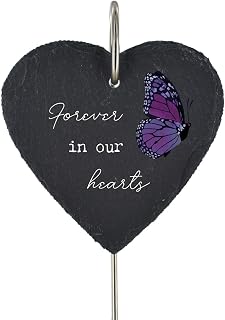 Global Designs Purple Butterfly Grave Stick Marker Plaque Ornament Slate Heart Memorial Sentimental Tribute Graveside Decor 25x11cm