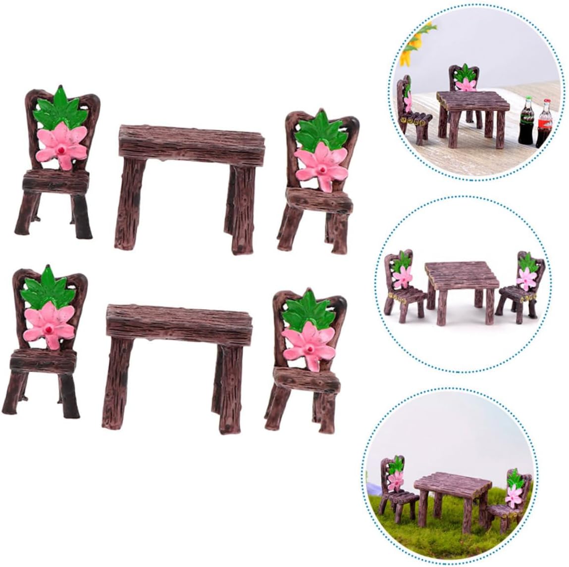 MERRYHAPY 2sets Resin Miniature Table and Chair Micro-Landscape Ornament Garden Decor