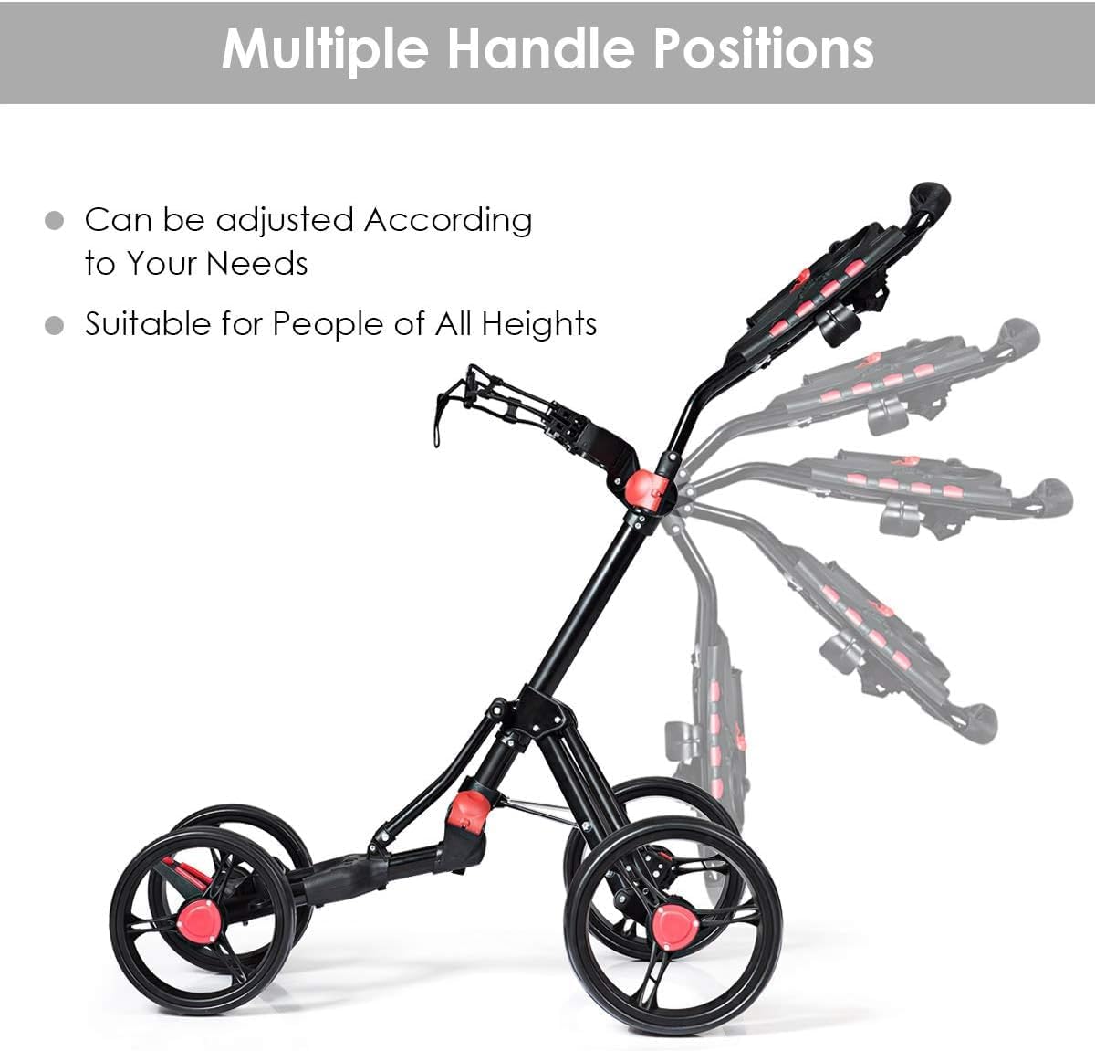 Aluminum 4-Wheel Golf Push Cart with Foot Brake & Height Adjustable Handle - Foldable Golf Trolley, EVA Foam Wheels, 30 lbs Capacity