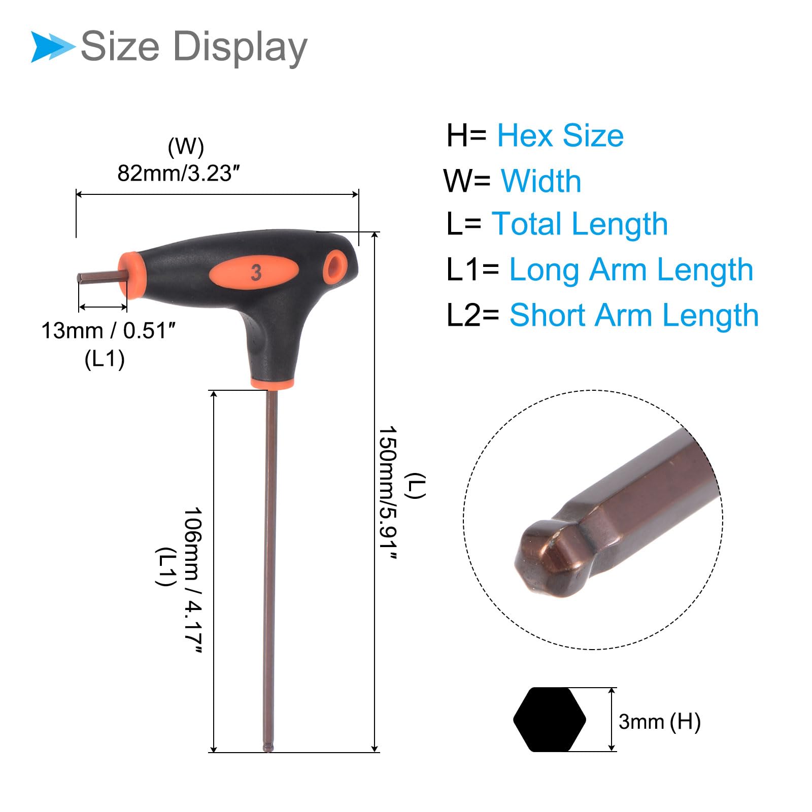 CoCud T-Handle Ball End Hex Key, 3mm Hex, S2 Steel Metric T-Key Wrench Red - Image 2
