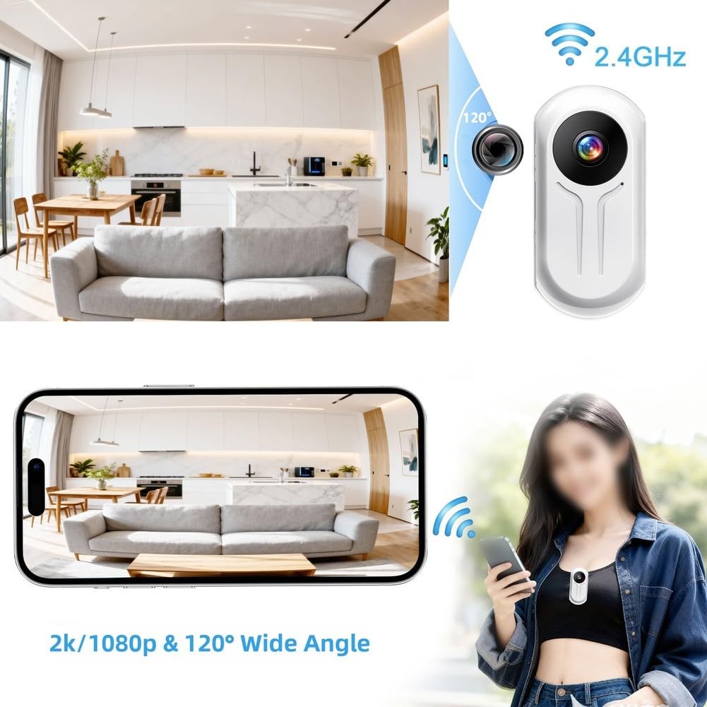 Action Camera, videocamera tascabile HD per animali domestici, digitale, portatile, dispositivo di registrazione per mini indossabile per sport d'avventura (bianco)