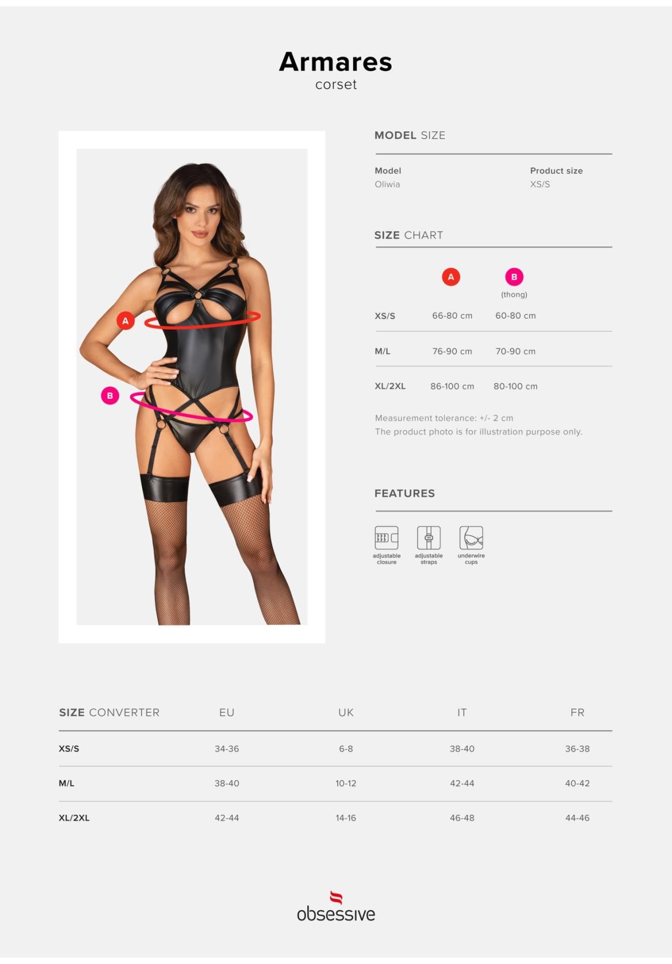 Obsessive Set Armares Strapshemd, Schwarz, M/L
