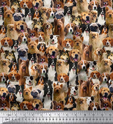 Soimoi 180 GSM Sewing 60 Inches Wide Dog Print by The Yard 2-Way Stretch Velvet Fabric-Multicolour